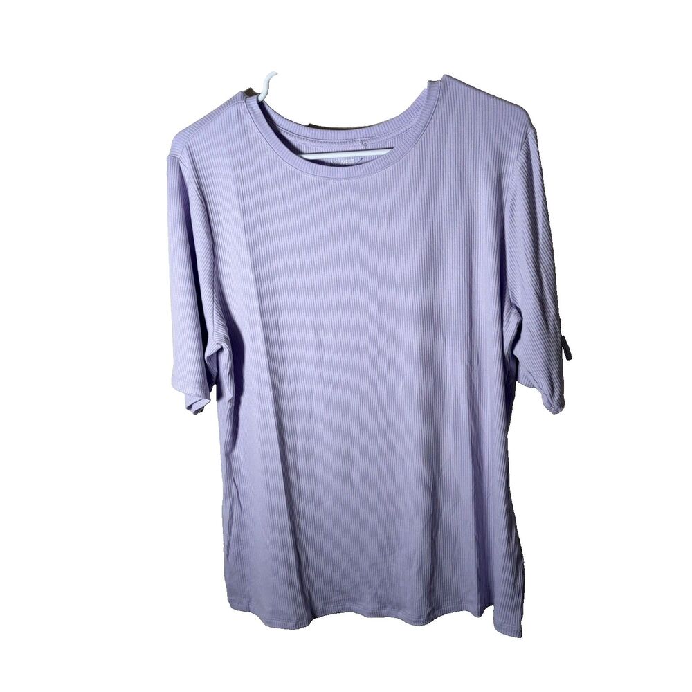 Nine West T-Shirt Women's XXL Soft Spun Short Sleeve Rib Purple Shirt Top